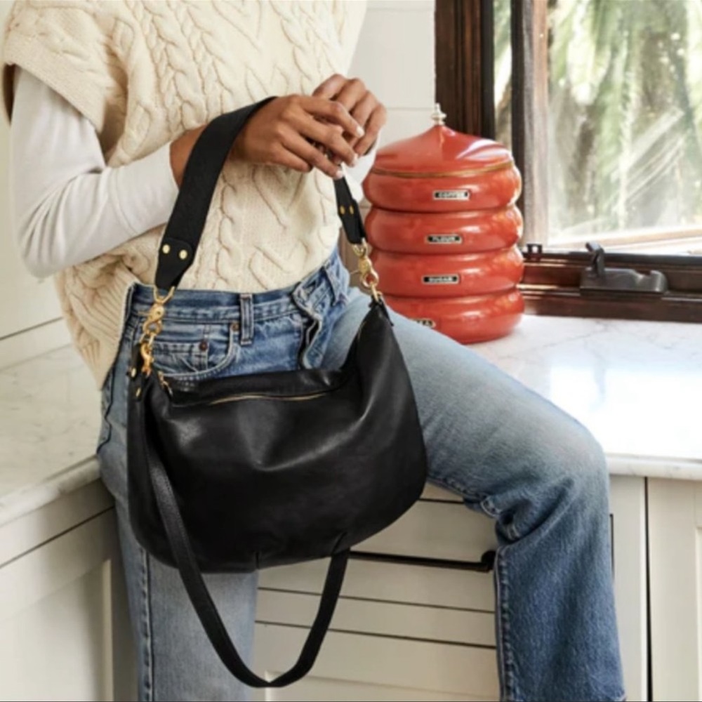 Clare V Moyen Messenger Black Leather